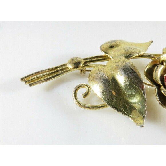 Unsigned Large Sterling Silver Gold Vermeil Pink Stone Floral Brooch - Picture 3 of 11